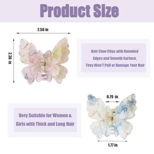 Fantasy Gradient Color Double Layered Butterfly Hair Clips, Medium Acrylic Claw Clips for Thick Thin Hair, Non-Slip Butterfly Jaw Clips, Beautiful Hair Accessories for Girls and Women (Jelly double)