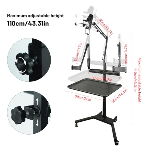 GBK Tattoo Workstation with LED Tattoo Light, Magnetic Tattoo Tray on Wheels,Salon Tray,Phone/Tablet Dual Stands,Tattoo Rolling Trolley for SalonTattoo Studio (Black)