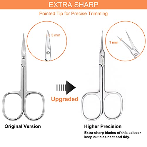 THRAU Cuticle Scissors Extra Fine for Manicure and Pedicure, Curved Blade Nail Scissors, Precise Pointed Tip Grooming Kit for Eyebrow, Eyelash, Trim Nail and Dry Skin, Small Scissors