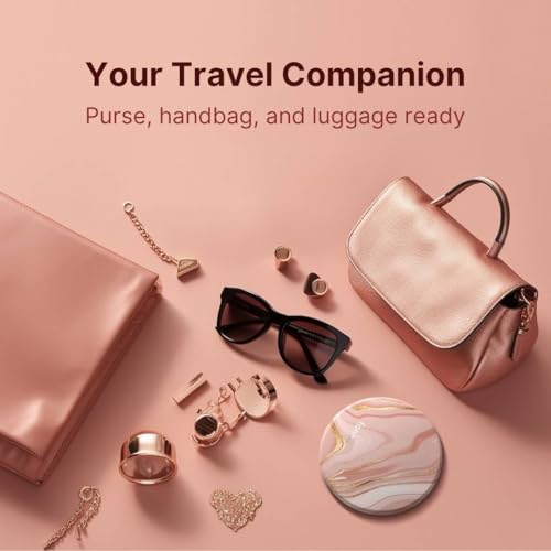 Fancii Taylor LED Lighted Travel Makeup Mirror, Rechargeable, 10x /1x Magnifying, Tru-Glow Lighting System, XL Large 5¡± Wide | Compact Mirror for Purses (Marble Rose)