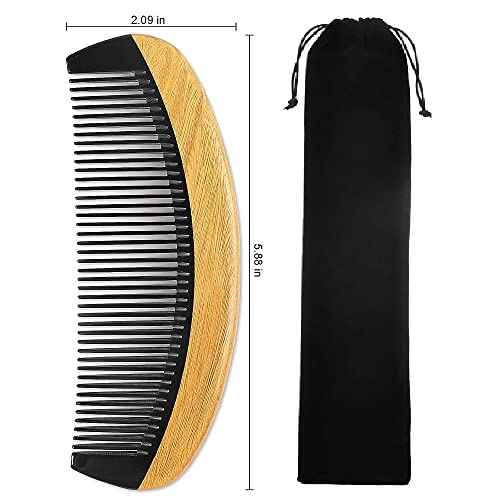 Natural Ox Horn Pocket Hair Comb, 100% Handmade Premium Quality Anti-Static Comb Without Handle - Buffalo Horn Oval Fine Tooth, Green Sandalwood