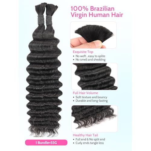 100% Human Hair Bundles for Boho Braids 2pcs/110g Unprocessed Virgin Hair Set Natural Smooth Tangle-Free, Perfect Human Hair Boho for Women to Boost Beauty Ideal (Natural black-Deep, 20")