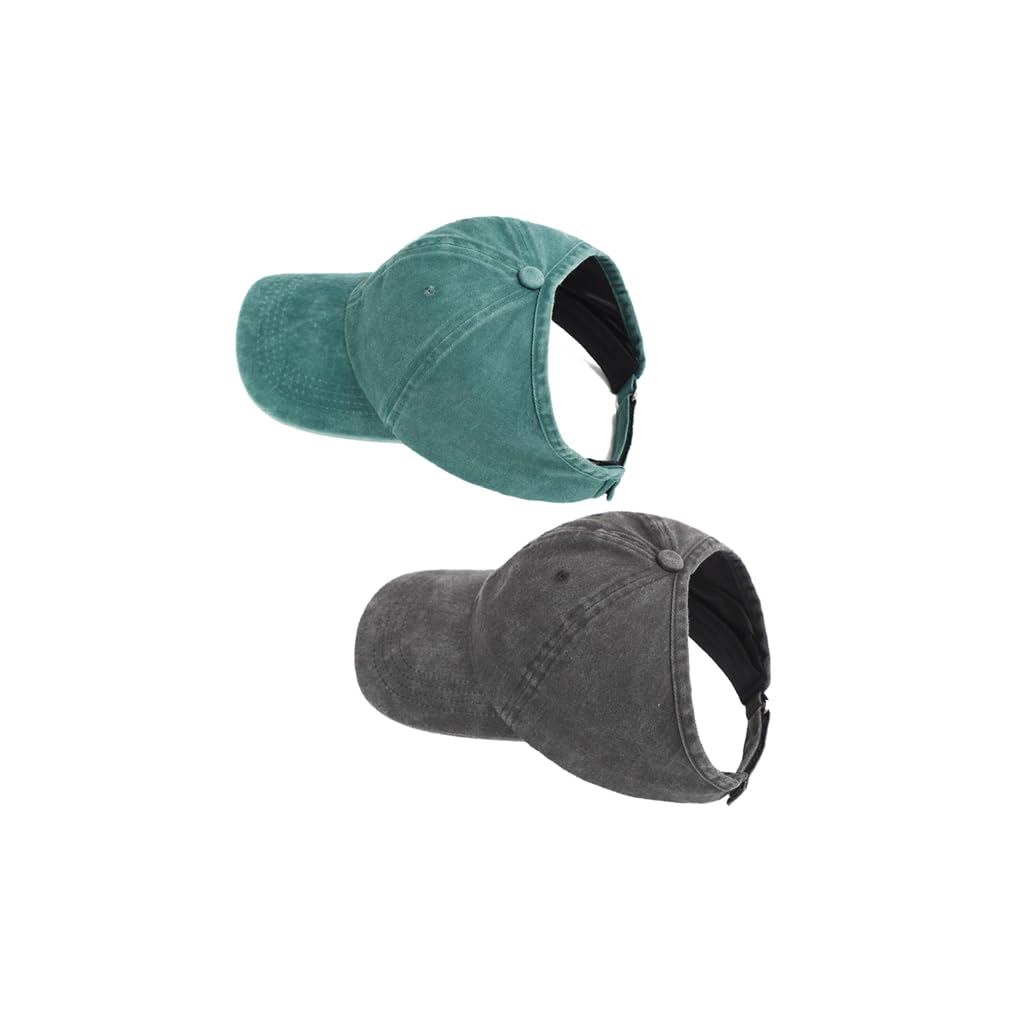 Degfey Women's Backless Baseball Caps for Curly Hair, Satin Lined, 2 Pack (US, Alpha, One Size, Medium, Black+Green)