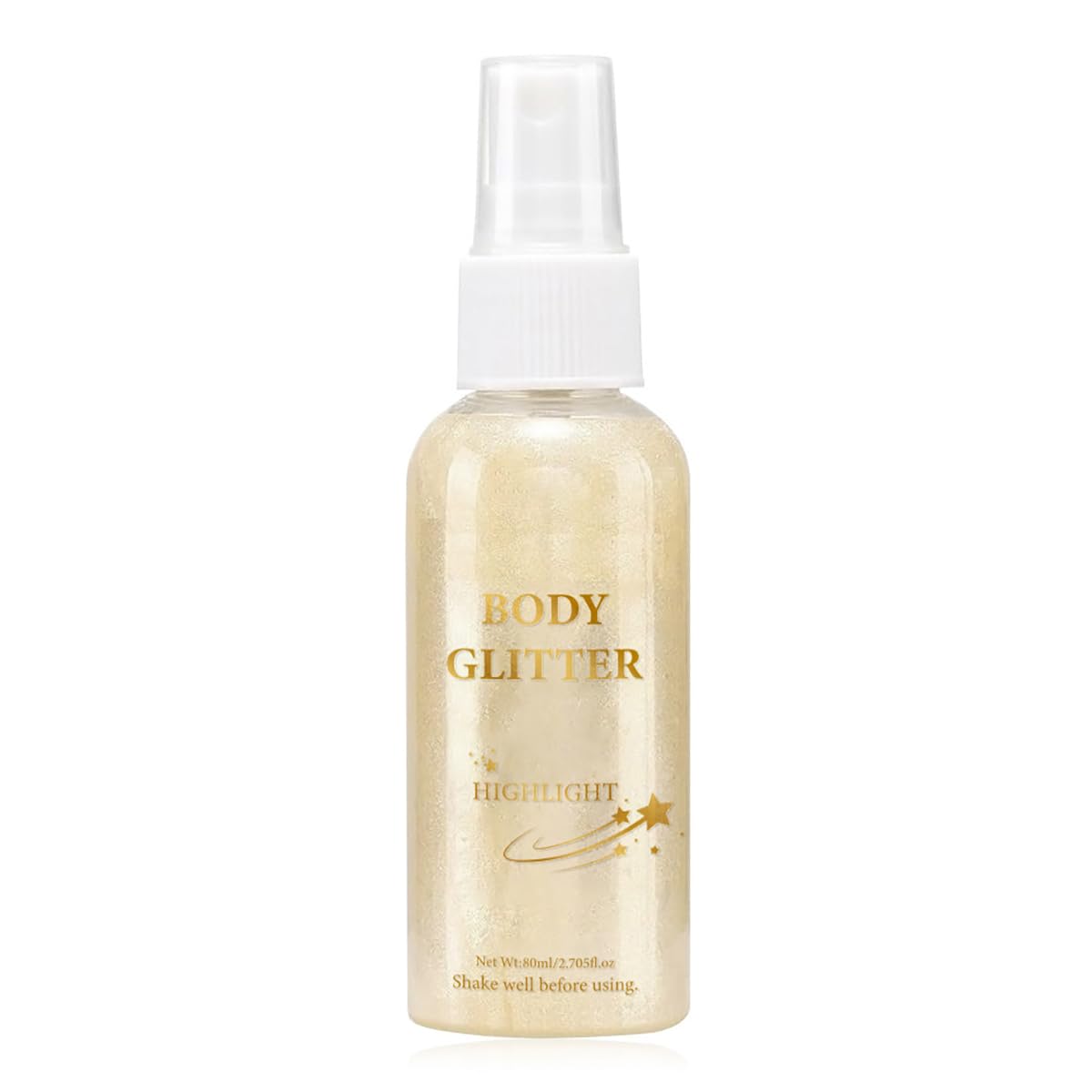 Body Glitter Spray Highlight, 4 Shimmering Color, Quick-Drying Formula Moisturizing Liquid Highlighter for Black/White Skin Women Men for Party, All Body Parts (# 03 Bronze)