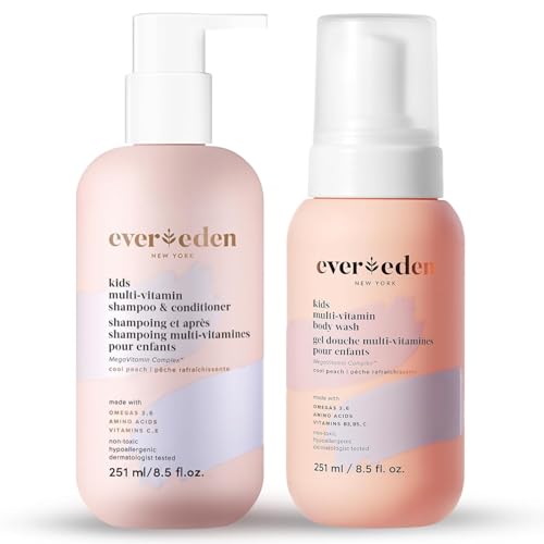 Evereden Kids Shampoo and Conditioner 2 in 1 and Kids Body Wash set | Gentle and Clean Skin Care | Non-toxic Ingredients | Cool Peach scent
