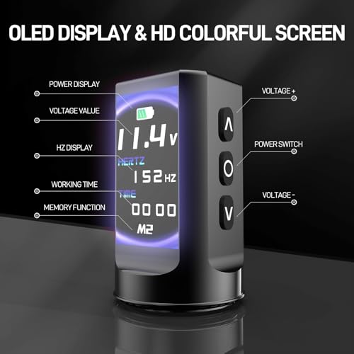 YILONG Wireless Tattoo Machine Gun, F6 Rotary Tattoo Pen with 2 Replaceable 2000mAh Batteries, OLED Display, Tattoo Equipment for Tattoo Cartridge Needles, Professionals, and Tattoo Artists (Gray)