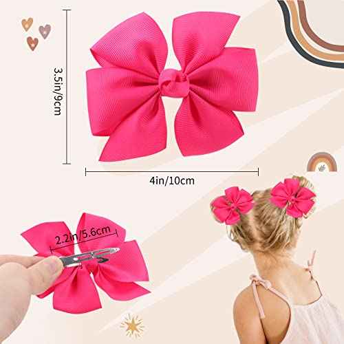 30PCS 4 Inch Pinwheel Hair Bows for Baby Girls, Oaoleer Boutique Grosgrain Ribbon Toddler Bows Hair Clips, Gift for Kids Hair Accessories In Pair