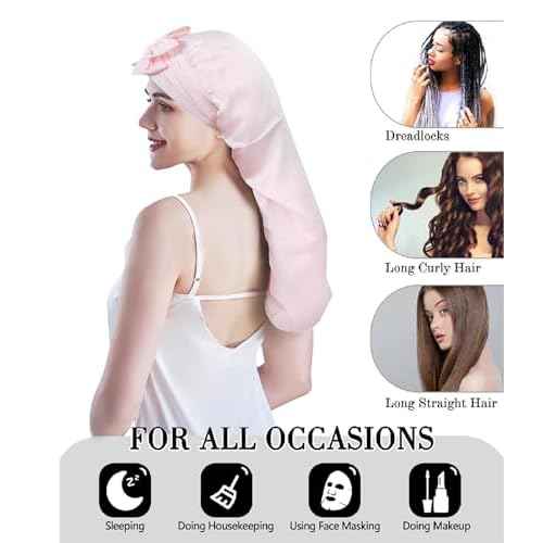 Cocheng Mulberry Silk Bonnet for Sleeping Long Silk Cap for Curly Hair Braids Bonnet for Women Sleep Cap with Tie Band