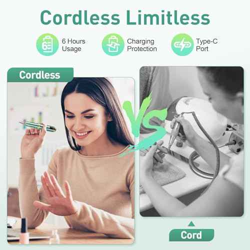 Cordless Nail Drill, Portable Electric Nail File with 11 in 1 Nail Drill Bits for Acrylic Gel Dip Powder Nails, Rechargable Efile Machine Kit for Home Manicure Pedicure, Green