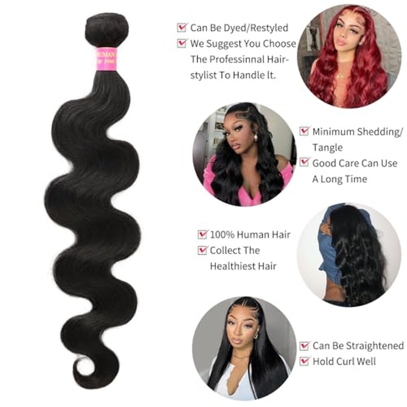 12A Brazilian Virgin Human Hair 1 Bundle 22 Inch Body Wave Bundles Human Hair 100% Unprocessed Quick Weave Hair Extensions Natural Black