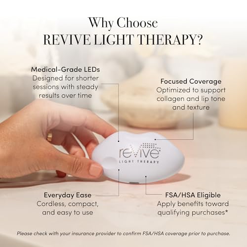 reVive Lux Collection Lip Plumper Device, LED Light Therapy Products for Lip Care, At-Home Infrared, Red & Amber Therapy for Smooth, Hydrated, Healthy-Looking Lips