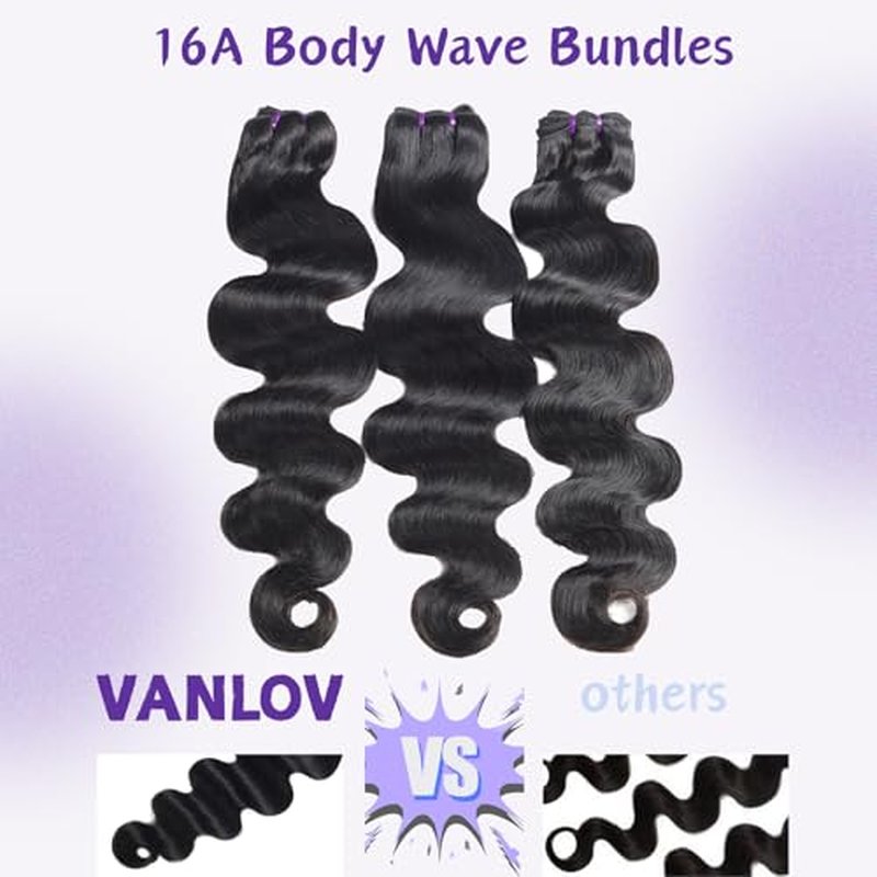 Vanlov Body Wave Bundles Human Hair 14 14 14 Inch Raw Hair Bundles 100% Unprocessed Brazilian Virgin hair 3 Bundles Double Weft Natural Black