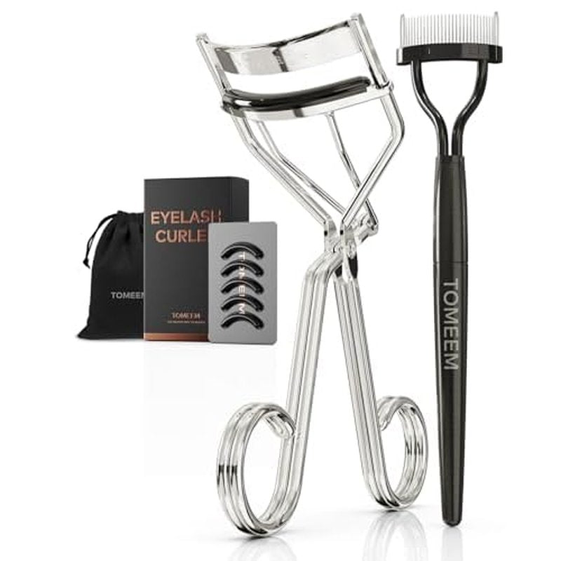 Eyelash Curler with Comb, Professional Volumizing Lash Lift Kit Lash Curler with Refill Pads for Home & Travel Uses, Silver