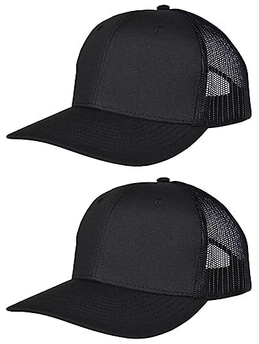 CYGTE XL, XXL 2 Pack Mens Oversize Extra Large Snapback Trucker Hat Mesh Adjustable Baseball Cap Blank Plain Cool Work Ball Caps for Big Heads, Black-Black