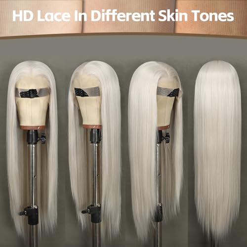 13X6 Platinum Blonde Synthetic Lace Front Wig Glueless Wig for Women Long Straight Pre-Plucked Hairline Ready to Wear Wigs 26 Inch Cosplay Party Use
