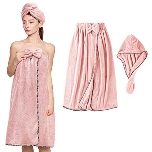 Hair Towel Women Bath Wrap - Adjustable Microfiber Super Absorbent to Quick Drying Hair and Body for Gym, Spa, Sauna and Shower After Body Cover, Pink
