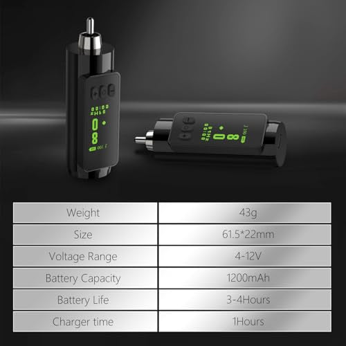 Tattoo Power Supply - Ambition Mini Wireless Portable RCA Tattoo 1200mAh Battery Pack with LED Digital Display for Rotary Tattoo Machine