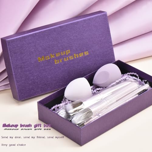 Gift Ready 10 Piece Purple Makeup Brushes Set and 2 Piece Makeup Sponge ? Wooden Handle with Soft Synthetic Bristles, Concealer, Powder ? (Ideal for Christmas, Birthday, Women)