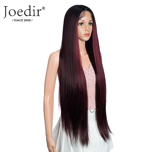Joedir 36¡± Super Long Straight Wig Light Yaki Synthetic Wigs Lace Front Wigs for Women NTHL1B/99J/118