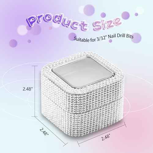 Nail Drill Bit Holder, Dustproof Rhinestones Drill Bit Organizer Case 30 Holes Efile Nail Tech Bits Storage Container Box Manicure Tools E file Accessories Collector for Salon, Travel, Home(Only Box)