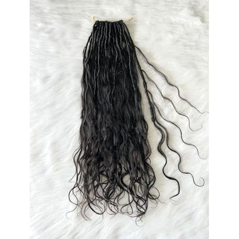 Pre-looped Crochet Boho Faux Locs with Human Hair body wave Ends Boho Hair Braids Goddess Dreadlocks Hair for Black Women Natural Color 26 Inch (Pack of 1)