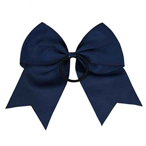 DEEKA 12PCS 8" Large Cheer Hair Bows Ponytail Holder Handmade for Teen Girls Softball Cheerleader Sports-Navy Blue