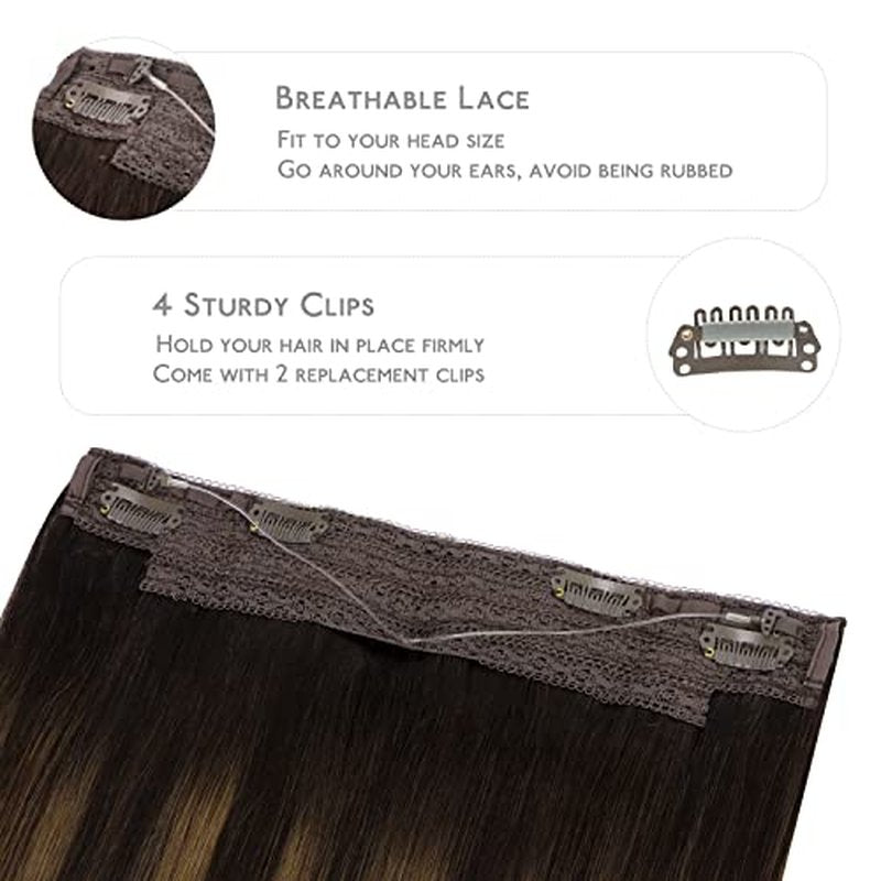 WENNALIFE Wire Hair Extensions (Increase 50% Lifespan) Real Human Hair 18 inch 95g Balayage Dark Brown to Chestnut Brown Remy Wire Hair Extensions Invisible Transparent Fish Line Real