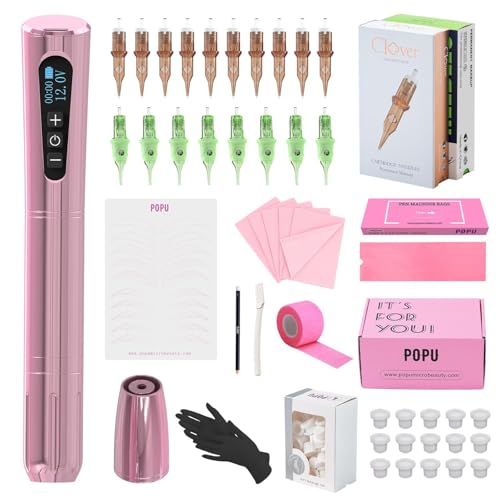 Tattoo Machine Kit - Wireless Tattoo Pen 3.0mm Stroke Length 800mAh Coreless Motor Rotary Gun Pen Set with Lining Needles Round Liner 18Pcs for Tattoo Beginner Artist Pink(NORA)