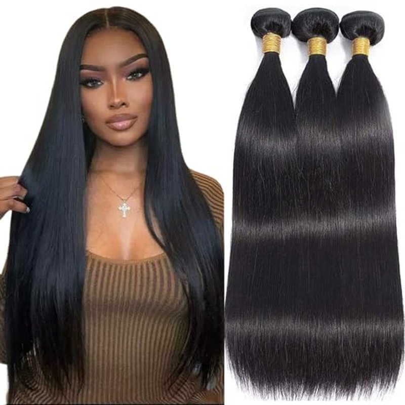 12A Straight Bundles Human Hair 22 24 26 Inch 3 Bundles Human Hair Straight Human Hair Bundles 100% Unprocessed Brazilian Virgin Human Hair Extension