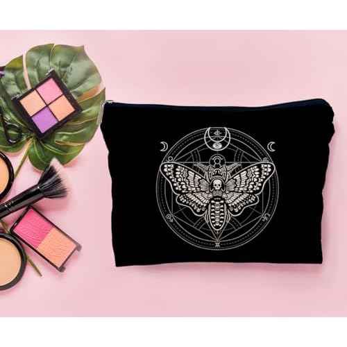 Moth Dead Head Makeup Bag, Witchy Gifts Witch Stuff Makeup Bag Cosmetic Bags for Women, Gothic Small Makeup Cosmetic Bag for Purse