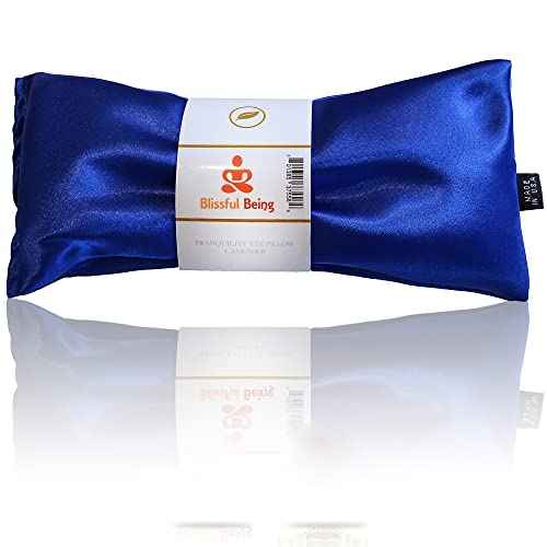Lavender Eye Pillow - Hot or Cold Weighted Satin Eye Mask perfect for Sleeping, Yoga, Meditation - Gifts for Women, Birthday, Teachers - Natural Herbal Relaxation (Sapphire)