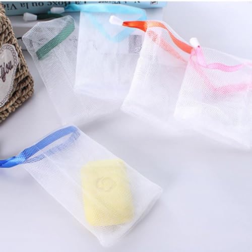 10 PCS Foaming Mesh Bags, Portable Soap Saver Bag Hangable Net Soap Pouches, Nylon Drawstring Bags Shower Foaming Mesh Face Cleansing Tool Cleansers