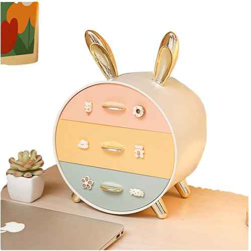 Makeup Organizer and Storage for Perfumes Cosmetics Jewelry,Box for Countertop, skincare Cabinet Storage Bins 3 draws Stackable Vanity Organizer for Dresser and Bathroom Countertop(Golden Ear)