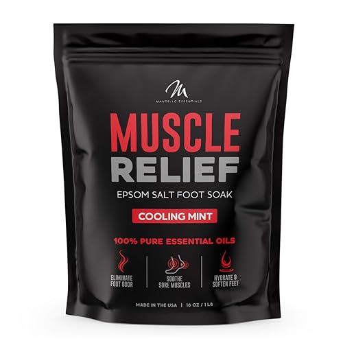 Mantello Muscle Relief Foot Soaking Salts - Foot Soaker for Use with a Foot Soaking Tub - Epsom Salts for Soaking Feet to Soften and Soothe Feet - Pedicure Foot Soak with Essential Oils, 1 lb. Bag
