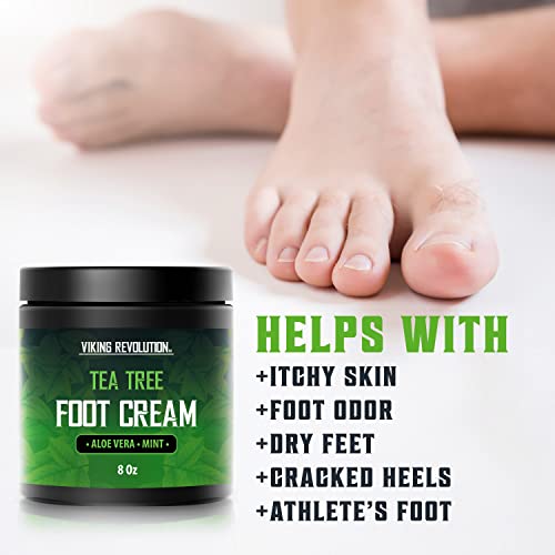 Viking Revolution Tea Tree Foot Cream for Dry Cracked Heels - Foot Balm For Cracked Feet - Dry Feet Repairing Cream with Aloe Vera and Mint (8oz)