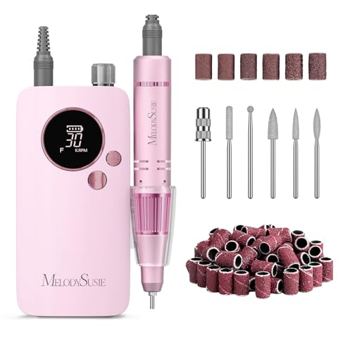 MelodySusie Professional 30000RPM Nail Drill, SC320F Cordless Clip-on Nail File with Drill Bits & Sanding Bands, Rechargeable Electric Efile for Acrylic Nails, Gel Polish Removal at Home Salon
