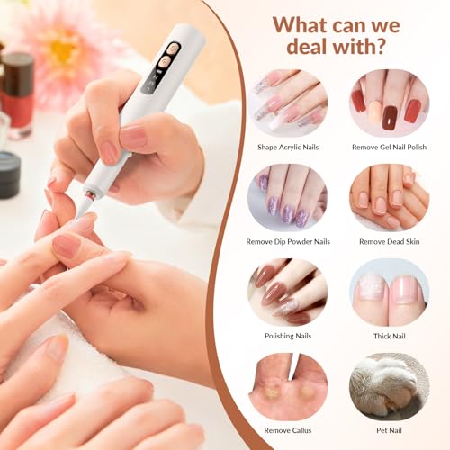 Portable Electric Nail Drill Professional - 30000RPM Cordless Electric Nail File, Manicure Pedicure Kit for Acrylic Nails & Gel Polish Removal, Rechargeable with 12 Drill Bits for Salon and Home