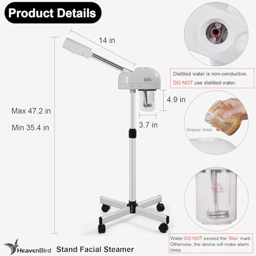 Stand Professional Ozone Facial Steamer with Touch Control, Adjustable Height & Rolling Base, 360¡Æ Rotatable Nozzle, Hot Mist Function, Use for Home, Salon SPA (White)