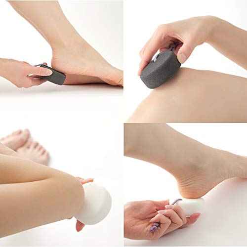 Pumice Stone for Feet, Body, Hands [Made in Japan] Silk or Charcoal Plus Hyaluronic Acid Essence Blended for Extra Fine Smooth Finish, Soft Foot Pumice Scrubber (2 pcs Set (Charcoal and Silk))