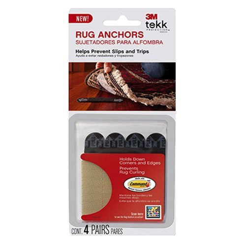 3M Rug Anchor, 4 Strip Pairs, Designed to Hold Down Rug Corners & Edges, Featuring Command Brand Stretch Release Adhesive, Securely Grips The Floor With No Mess Residue, Easy To Install (SRA-4)