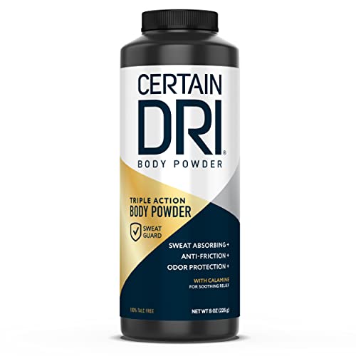 Certain Dri Body Powder for Men & Women - Talc-Free - Maximum Sweat Absorption, Moisture, & Odor Control - Calamine-Infused, Anti-Chafing, & Anti-Itch - Gentle on Sensitive Skin - 8 oz