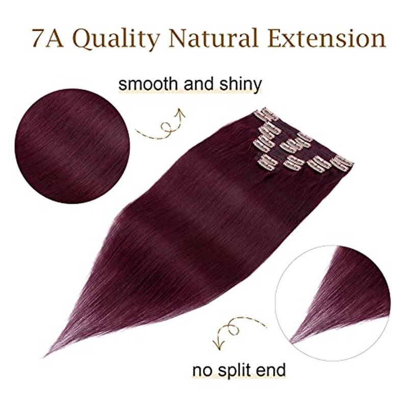 MY-LADY Double Weft 100% Remy Human Hair Clip in Extensions burgundy Full Head Thick Long Soft Straight 8pcs 18clips 18 inch 140g #99J Wine Red