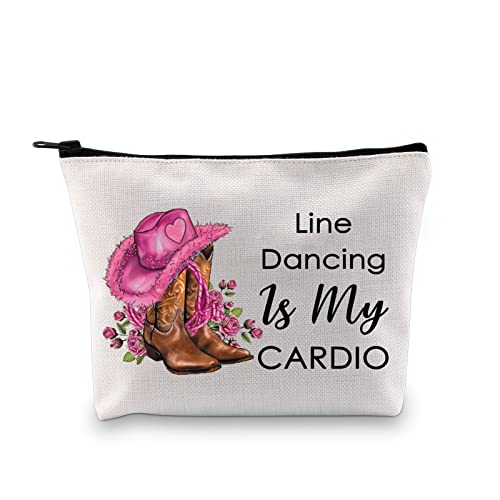 G2TUP Line Dance Lover Gift Line Dance Is My Cardio Makeup Bag Western Country Music Dancing Dancer Cosmetic Bag Country Music Lover Gift Zipper Travel Bag (Line Dance Is My Cardio White Bag)