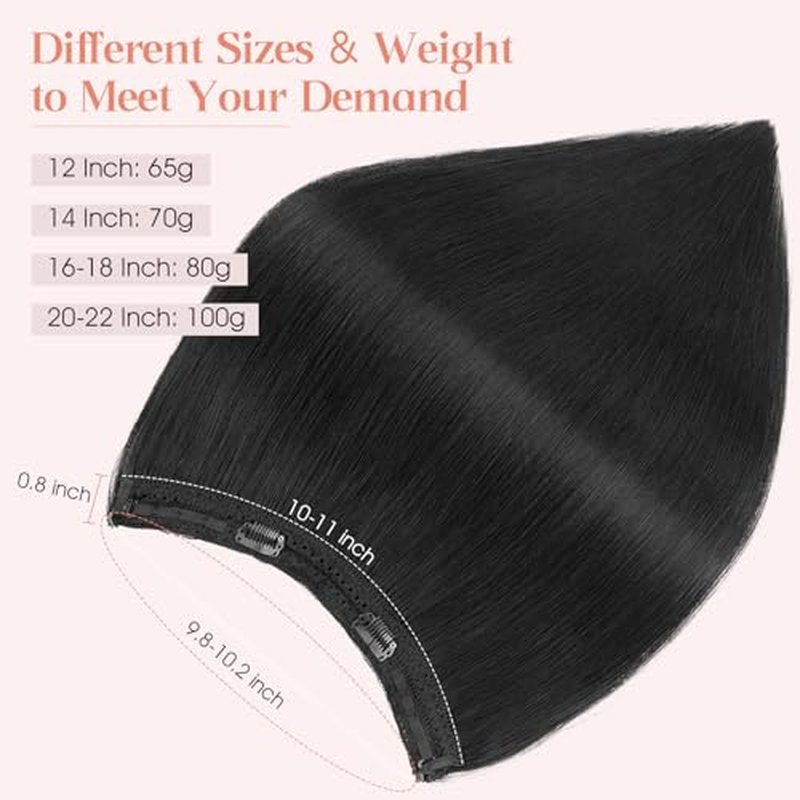 Hairro Wire Hair Extensions Human Hair, Fish Line Invisible Adjustable & Clips in Extensions Straight, 100% Real Hairpieces Seamless Blending for Women, 18 Inch 80g Jet Black