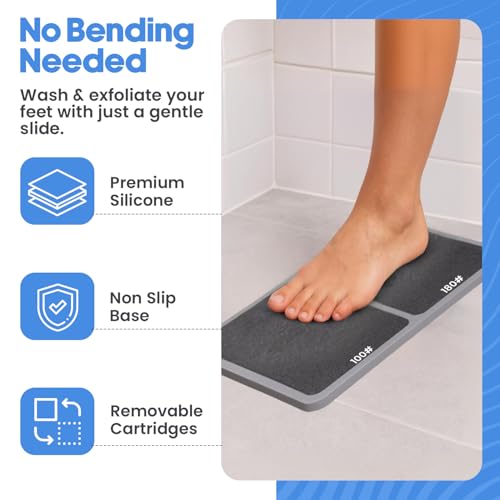 Premium Pumice Mat for Feet with 100 & 180 Grit Stones, Callus Remover and Exfoliator for Smooth Heels and Toes, Gentle Durable Foot Care Tool for at-Home Pedicure and Spa Softness