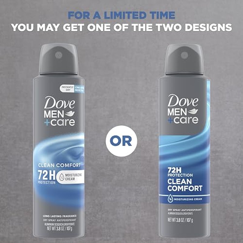 Dove Men+Care Antiperspirant Deodorant Clean Comfort, Pack of 12, Dry Spray For Men 72-hour Sweat and Odor Protection with Triple Defense Technology 3.8 oz