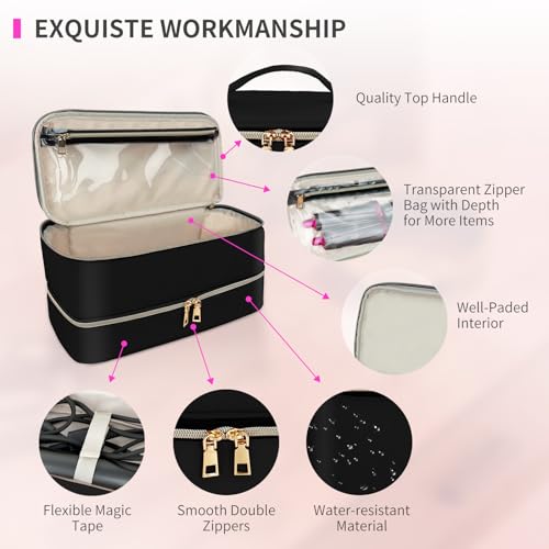 Double-Layer Water Resistant Travel Carrying Case for Hair Dryer/Shark Flexstyle/Dyson Airwrap and Hair Styler Attachments, Jet Black(Bag Only)