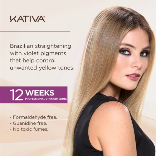 Kativa Brazilian Straightening Blonde Kit, 12 Weeks of Home Use Professional Straightening, with Olive Oil, Citrus Fruits and Keratin, for Straighter, Softer and Shinier Light-Coloured Hair