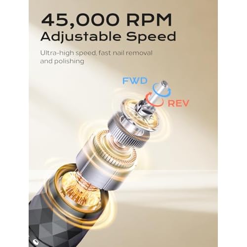 Electric Nail Drill Professional Kit: 45,000 RPM USB Rechargeable Efile Nail Drill Nail File with 12 Bits for Polishing Gel/Acrylic Nails- Portable Manicure Tool Set for Salon/Home-Black