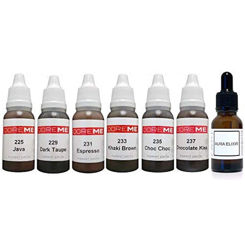Doreme Permanent Makeup Bodacious Brunettes Pigment Set Kit Ink Color Cosmetic Micropigmentation Microblading Aura Elixir Sets, Bodacious Brunettes Set
